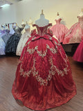 (Live 45)Quinceanera Ball Gown Dress - 3D Butterfly & Flower Embroidery Metallic Sweet 15 Red Sequin Dress for Special Occasions